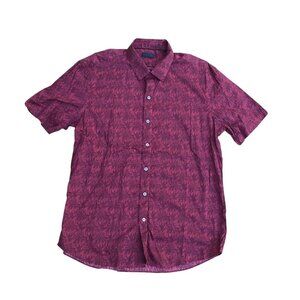 ZACHARY PRELL Button Down Shirt XL Men's Red Short Sleeve Tropical Trees​